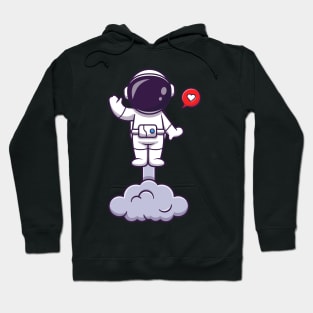 Astronaut Launching On Space And Waving Hand Cartoon Hoodie